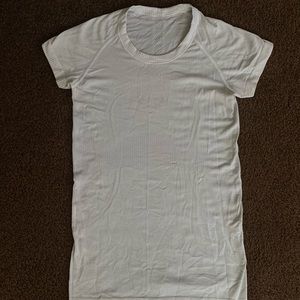 White Lulu Lemon Run Swiftly Tech short sleeve shirt